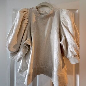 Anthropology Short Sleeve Puff Sweatshirt - Ivory Heather - Size M